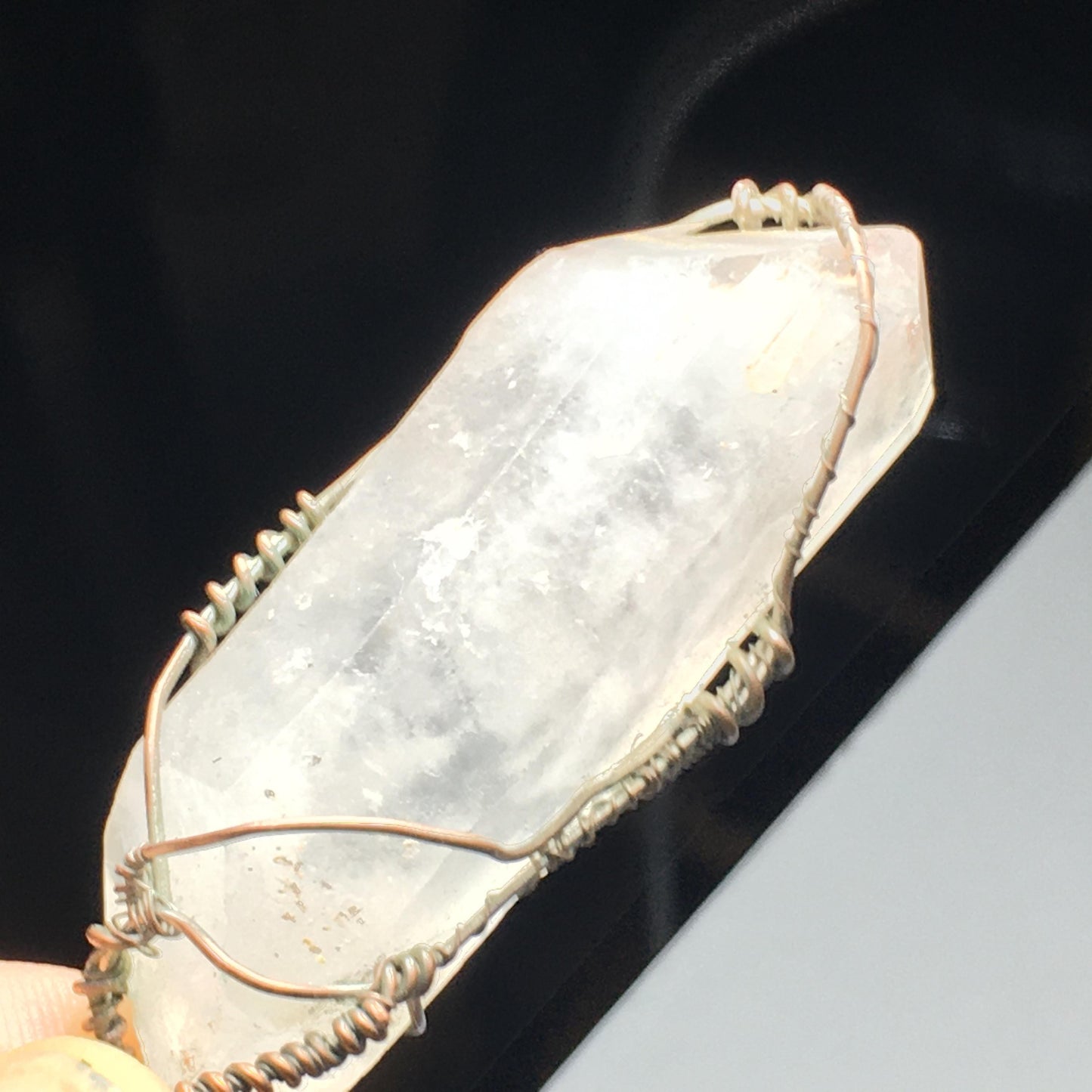 BIG Double-Terminated Lithium Quartz on Aged Silver Plated Copper Wire Handmade Pendant Wire-Wrap