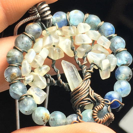 KYANITE D.T. Titanium QUARTZ and MOONSTONE Tree Pendant