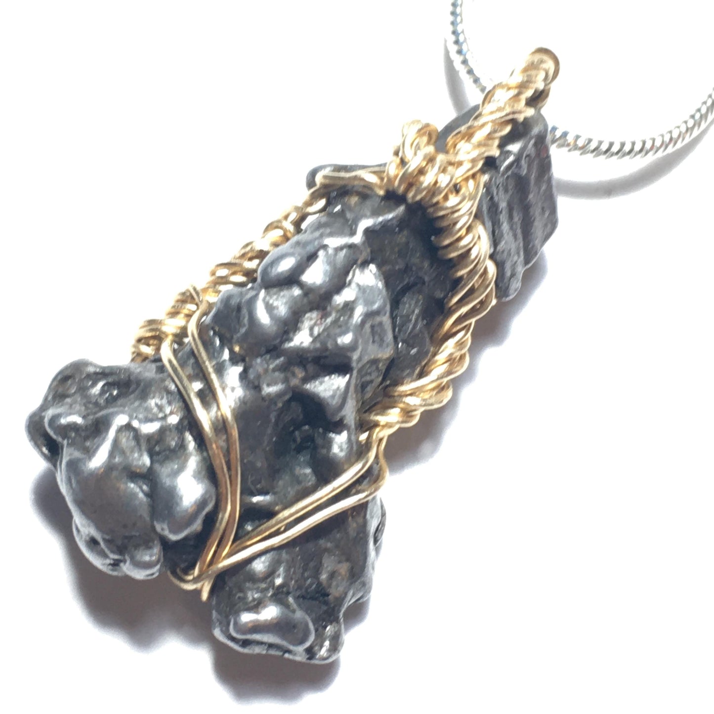 Iron Meteorite Pendant Campo Del Cielo on Gold Wire Handmade Wire Wrap Pendant