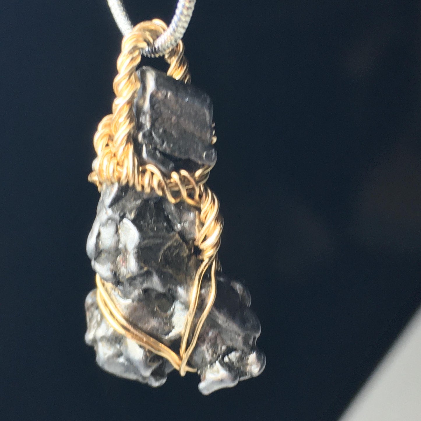 Iron Meteorite Pendant Campo Del Cielo on Gold Wire Handmade Wire Wrap Pendant