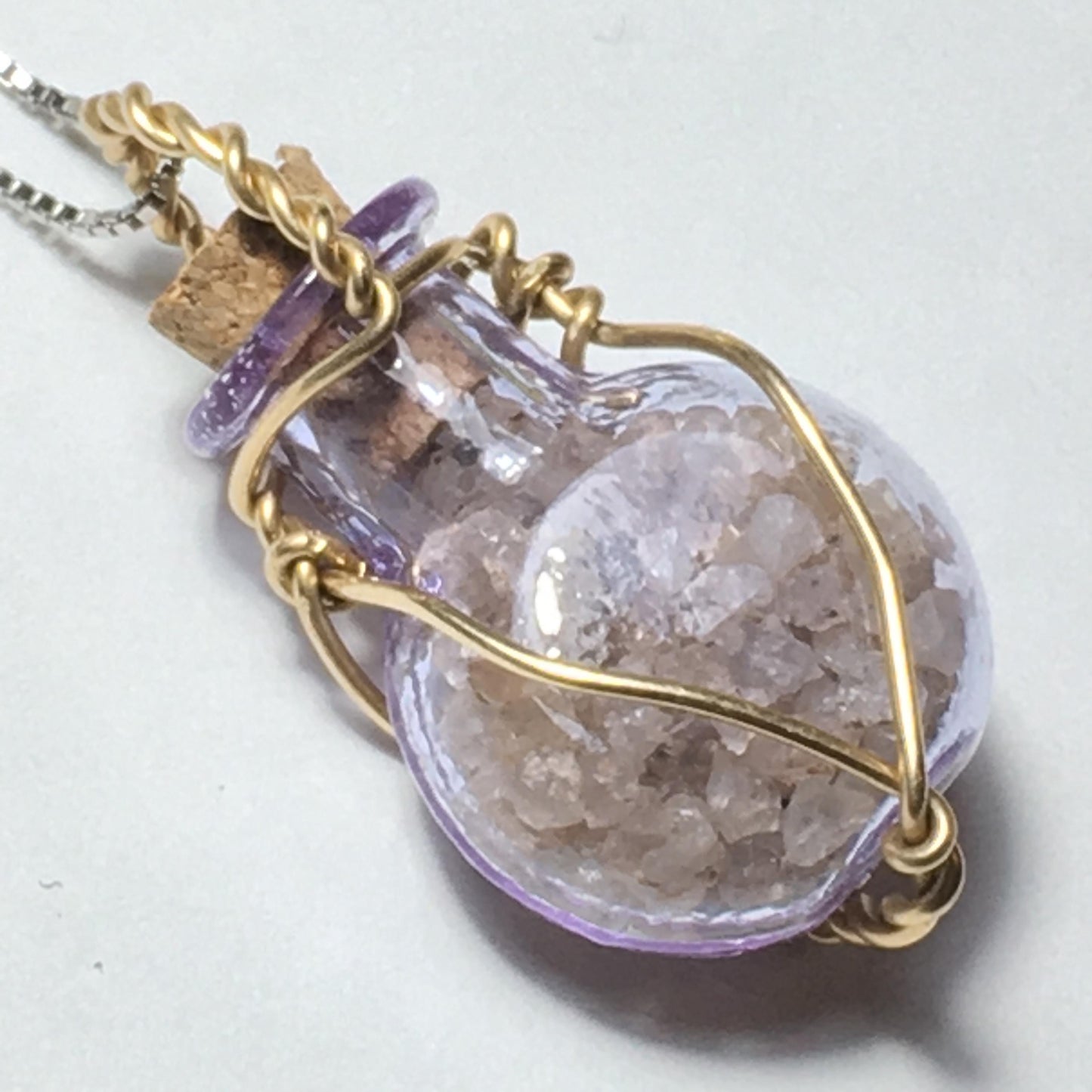 Glass Vial Pendant with removable cork- Filled with Anthill Tiny Quartz