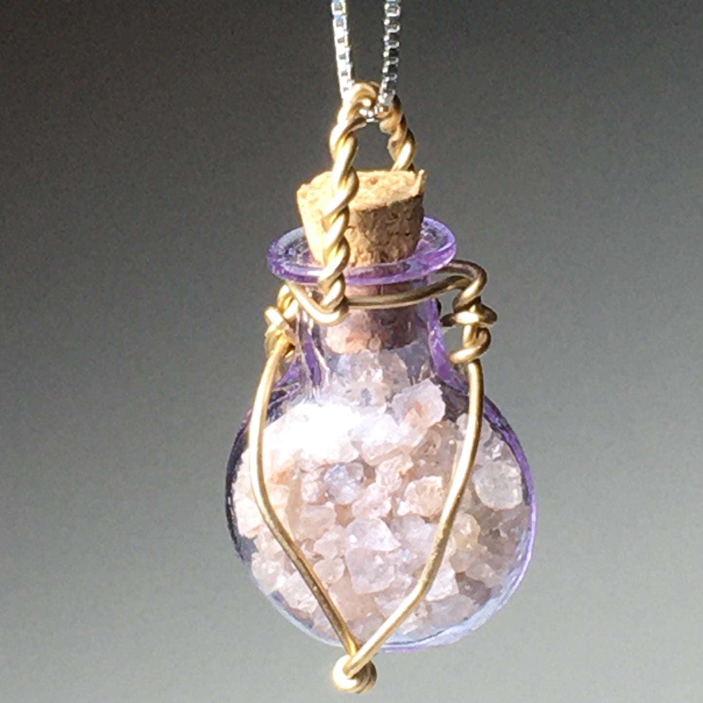 Glass Vial Pendant with removable cork- Filled with Anthill Tiny Quartz
