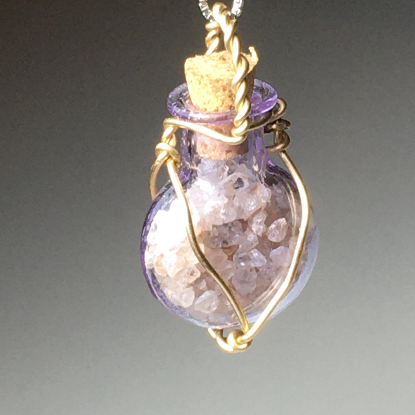 Glass Vial Pendant with removable cork- Filled with Anthill Tiny Quartz