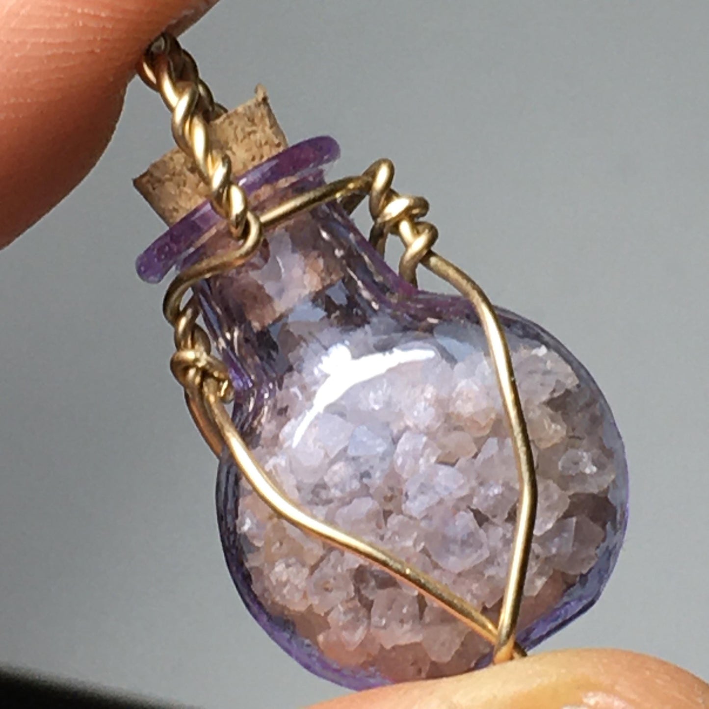 Glass Vial Pendant with removable cork- Filled with Anthill Tiny Quartz