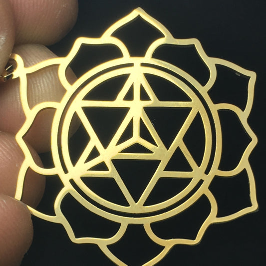 Star Tetrahedron Lotus Pendant Gold-Plated laser cut