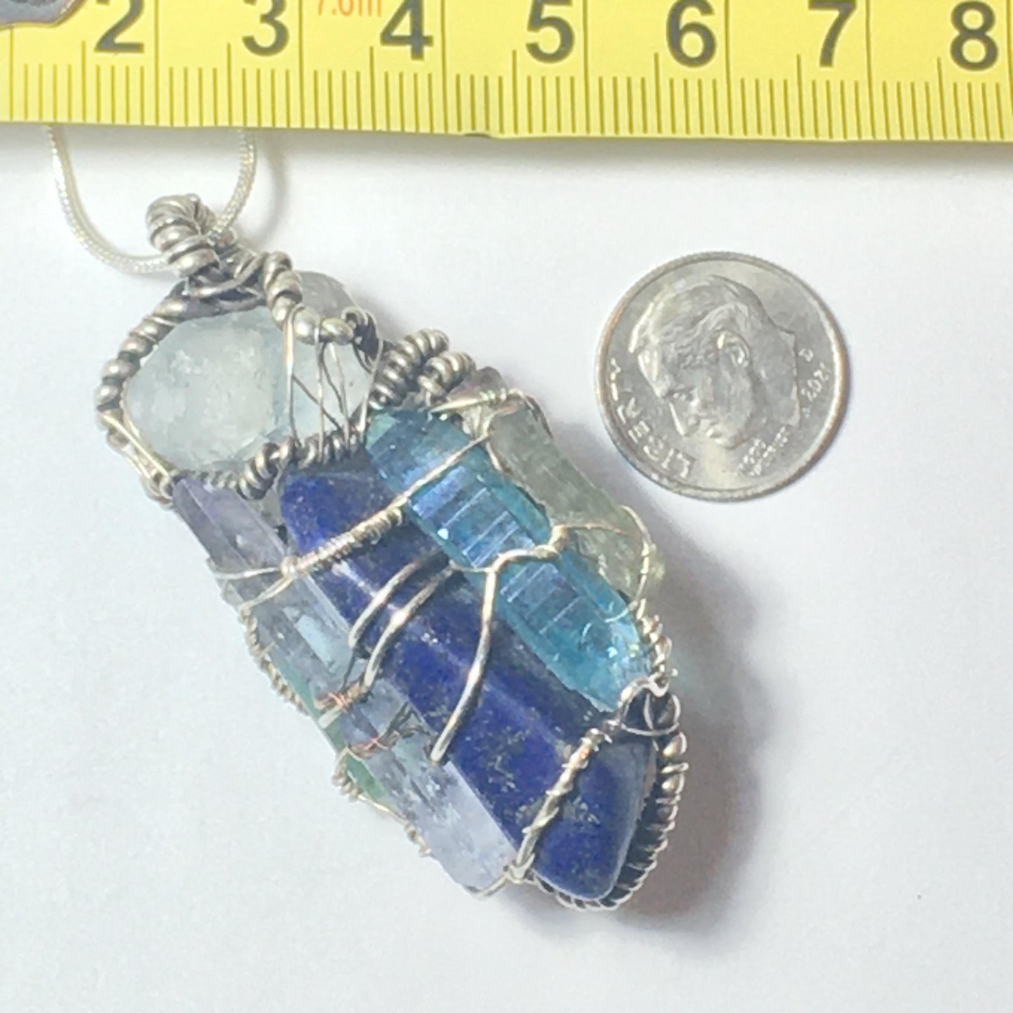 The Astral Traveler- 10-Stone Pendant on Sterling Silver- Lapis, Celestite, Aqua/Angel-Aura, Tourmaline, Herkimer, Kyanite, Lemurian..