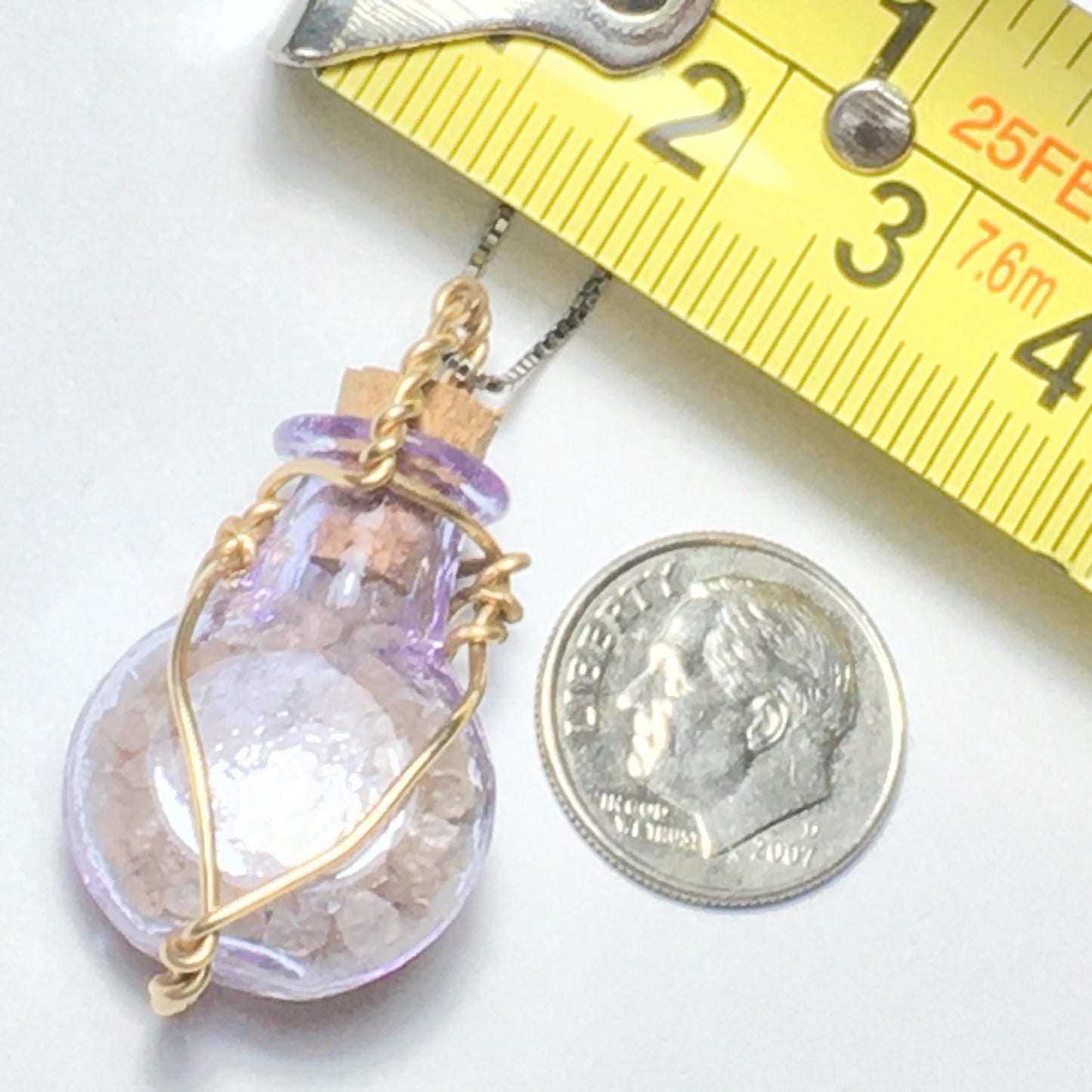 Glass Vial Pendant with removable cork- Filled with Anthill Tiny Quartz