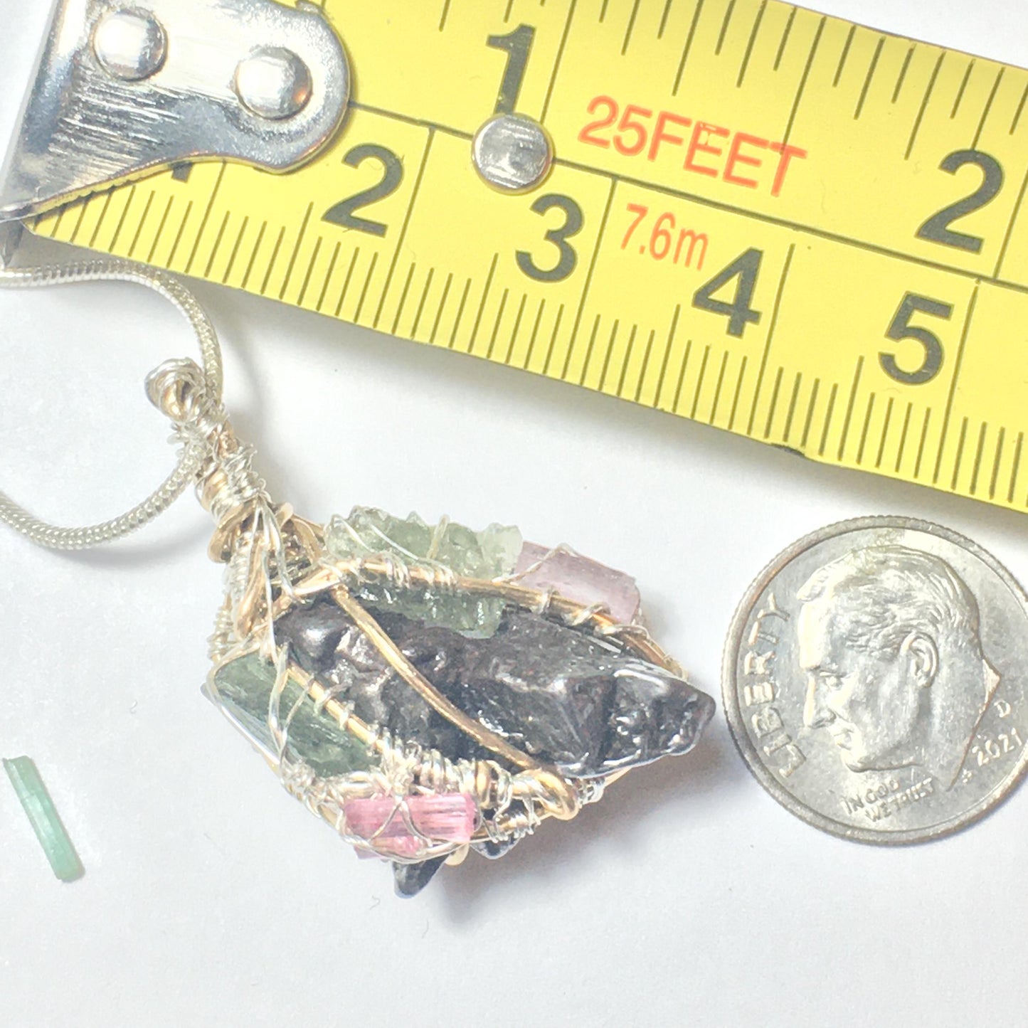 Pendant- "The Cosmic Shaman" - 2 Moldavites - 1 Campo Del Cielo Meteorite and 4 Rubellite Pink Tourmalines-  7-Stone Pendant