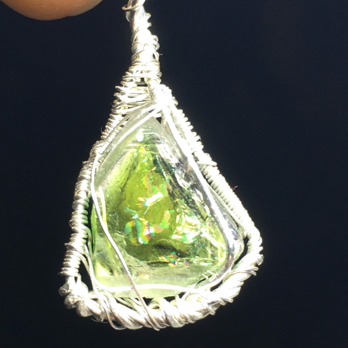 Green Tourmaline Wire Wrap with 925 Silver