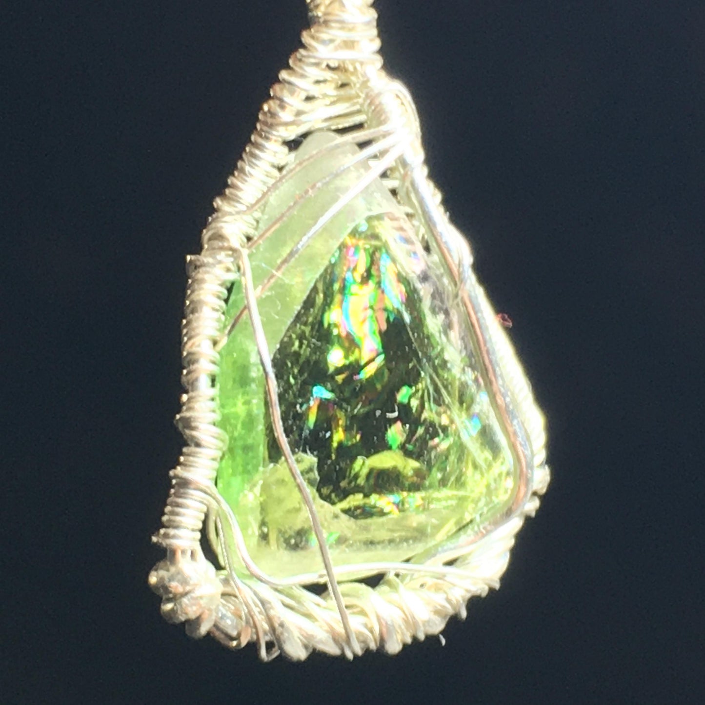 Green Tourmaline Wire Wrap with 925 Silver