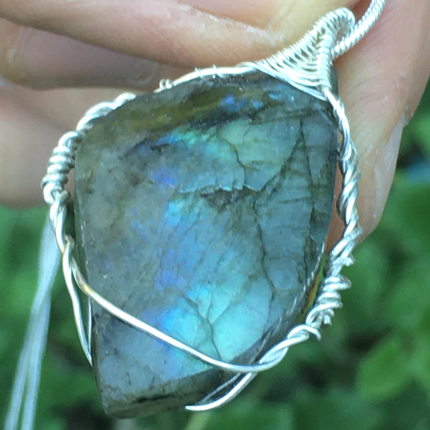 Labradorite and 925 Sterling Silver Crystal Pendant