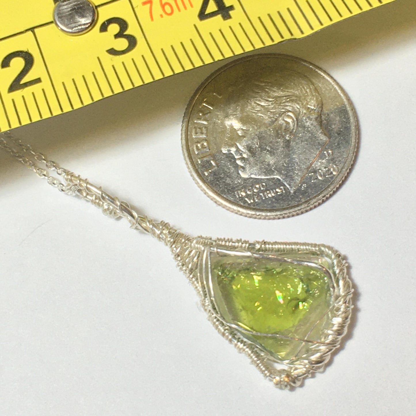 Green Tourmaline Wire Wrap with 925 Silver