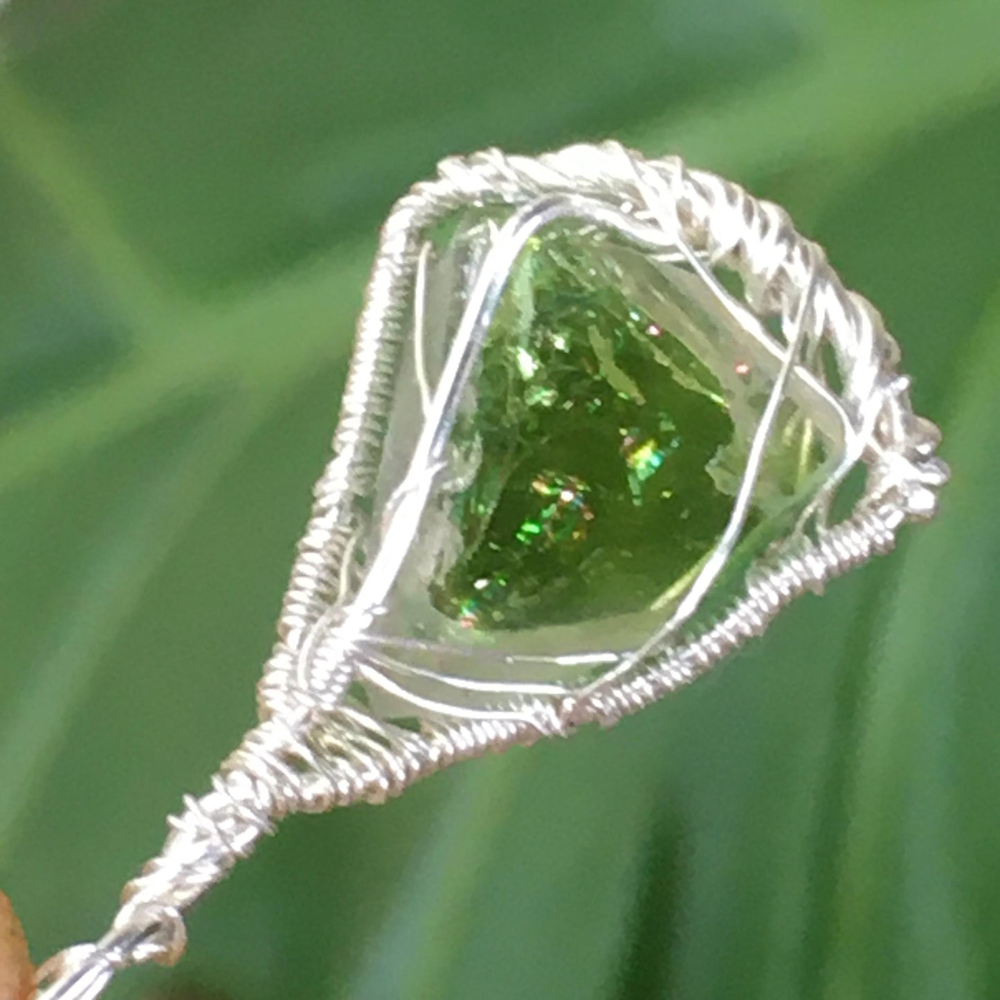Green Tourmaline Wire Wrap with 925 Silver