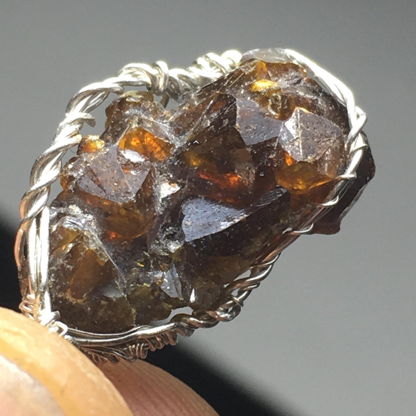 Zincite Crystal and Silver Pendant