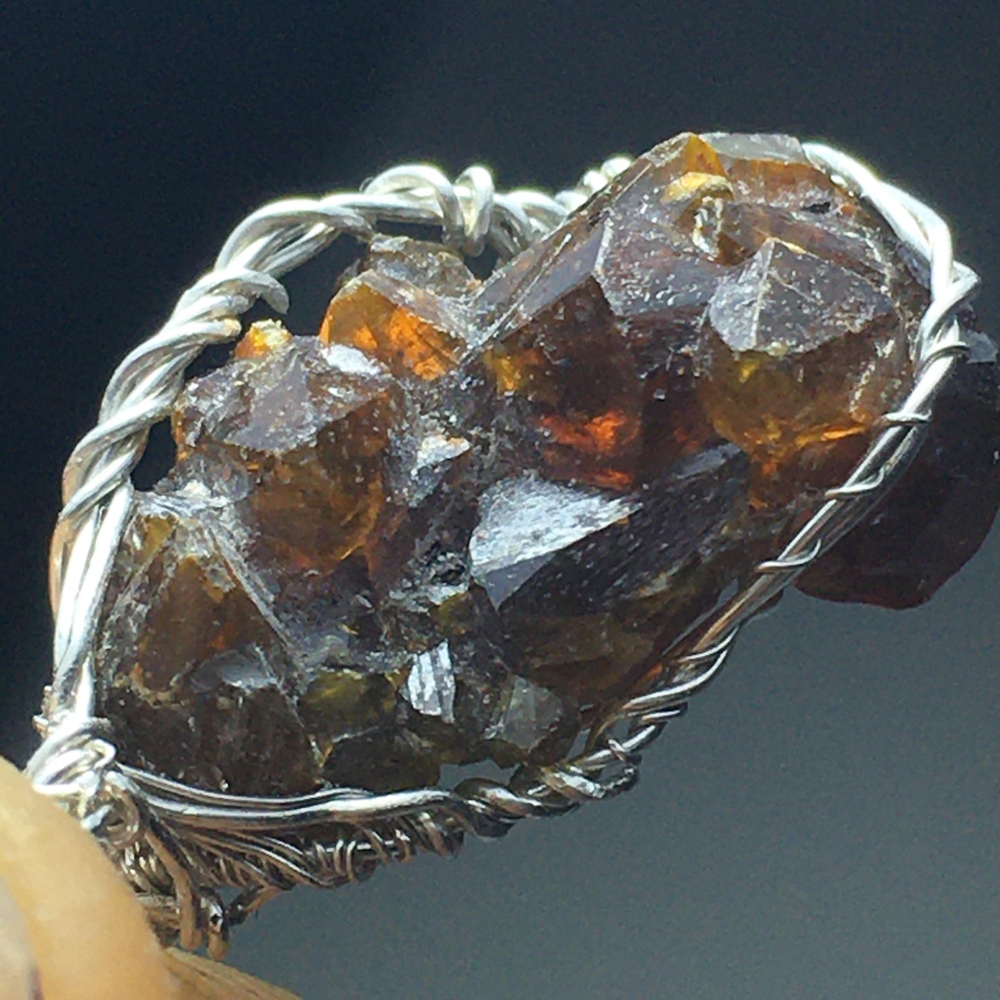 Zincite Crystal and Silver Pendant