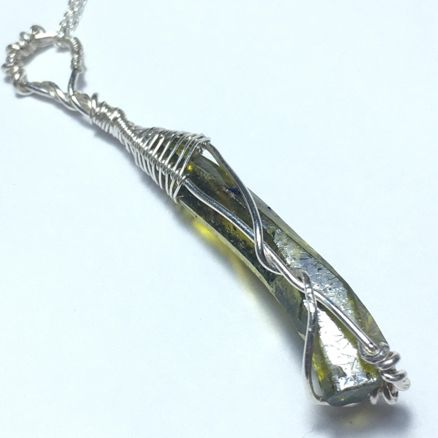 BIG Green Zincite and Silver Pendant