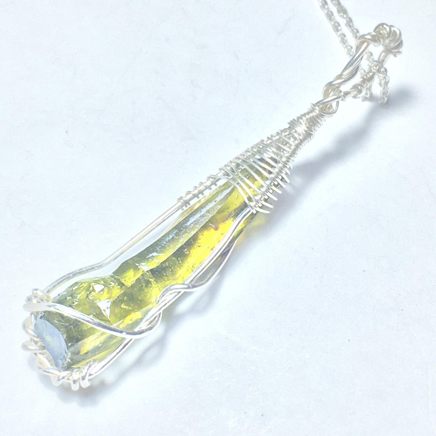 BIG Green Zincite and Silver Pendant