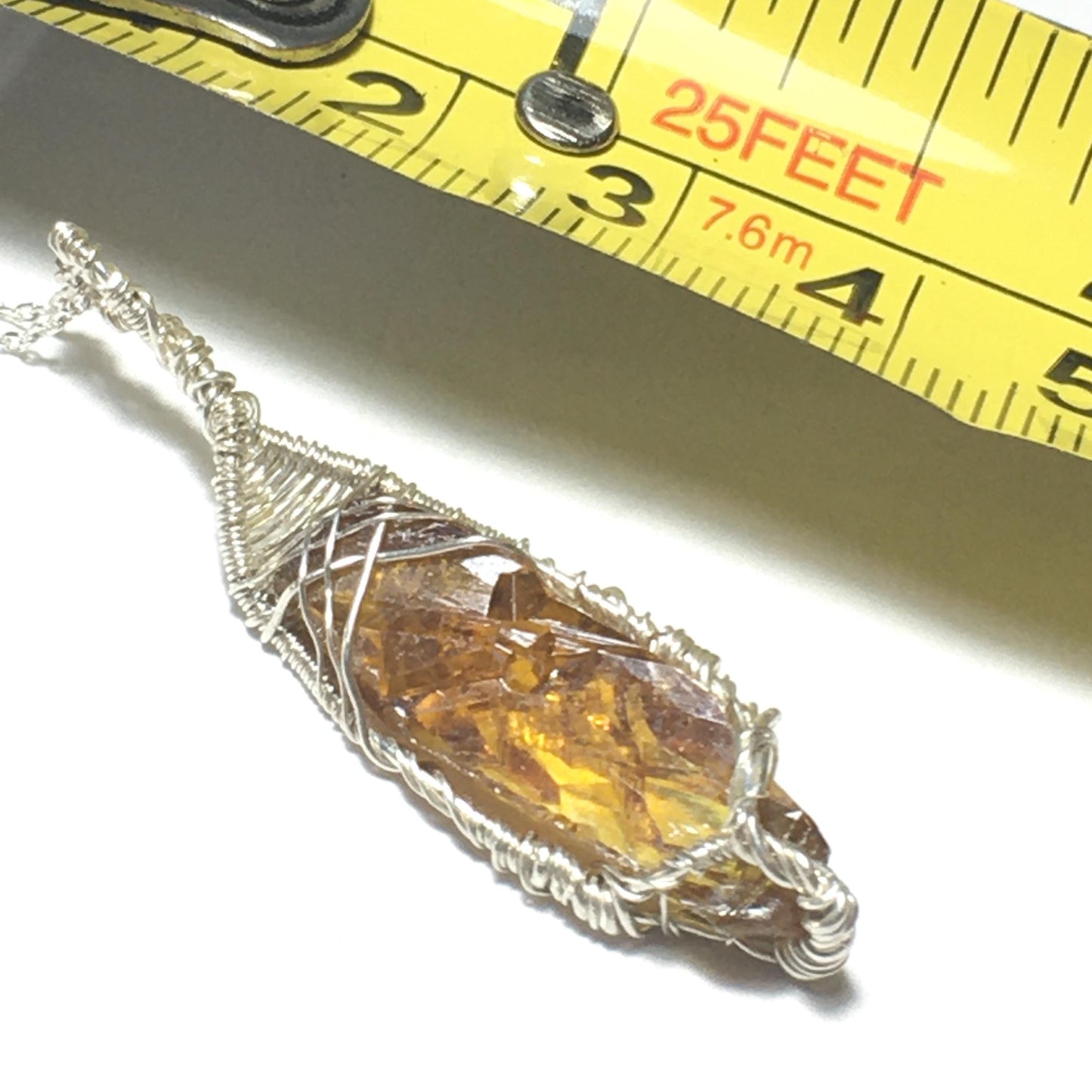 Orange Zincite Crystal and Silver Pendant with Chain