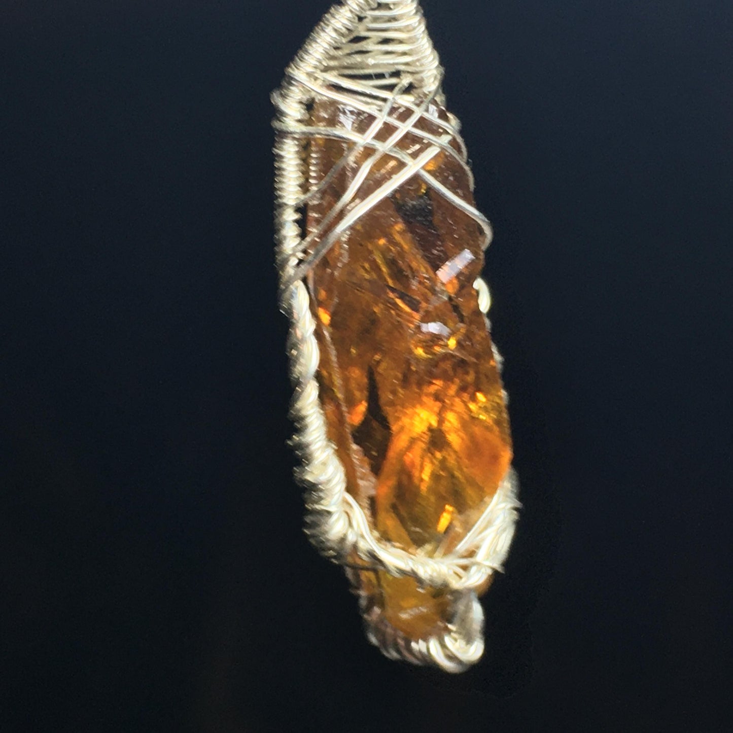 Orange Zincite Crystal and Silver Pendant with Chain