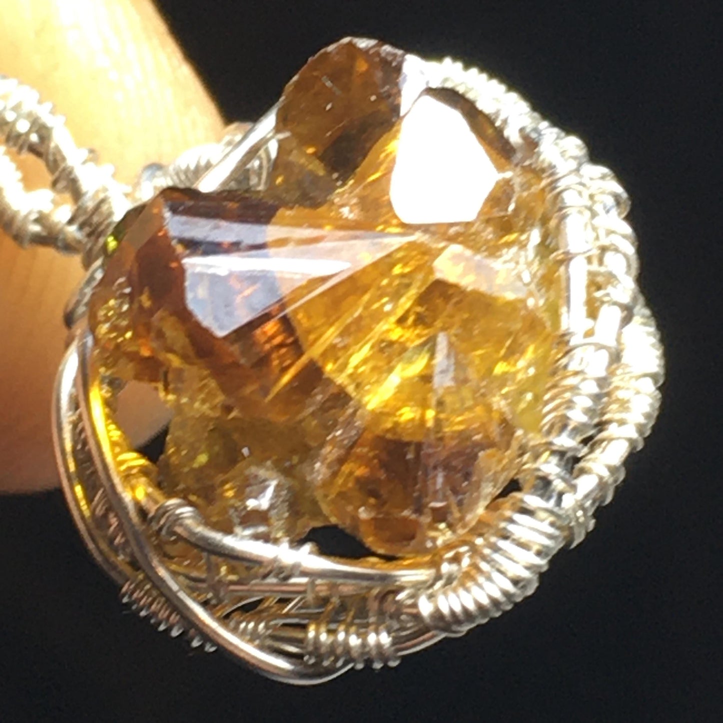 Orange Zincite Crystal and Silver Pendant with Chain UV REACTIVE
