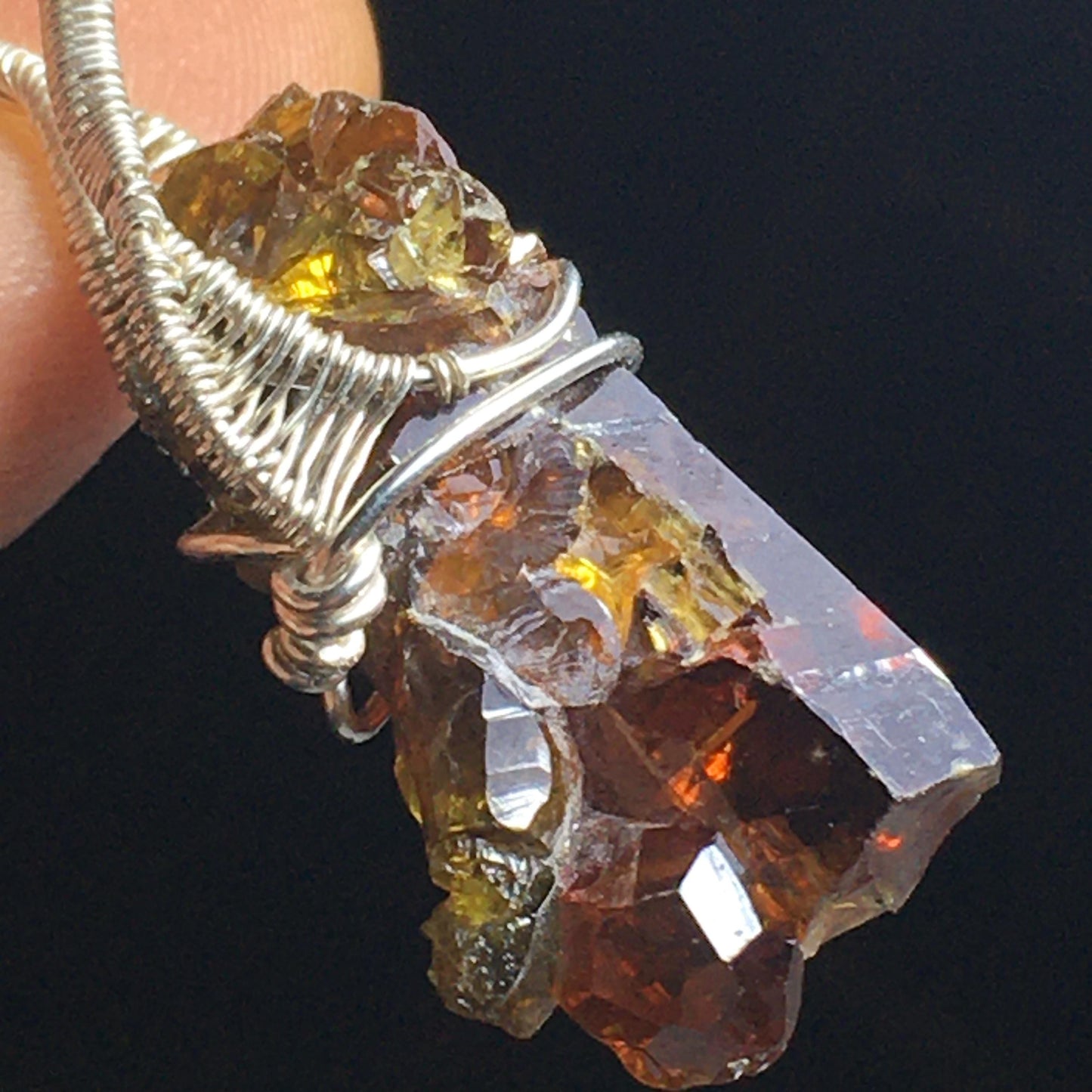 Multicolor Zincite Crystal and 925 Silver Wire-Wrap Pendant with Chain