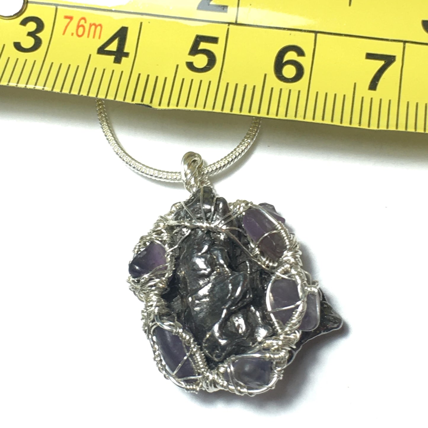 Iron Campo Del Cielo Meteorite and Purple Spinel Pendant on Silver