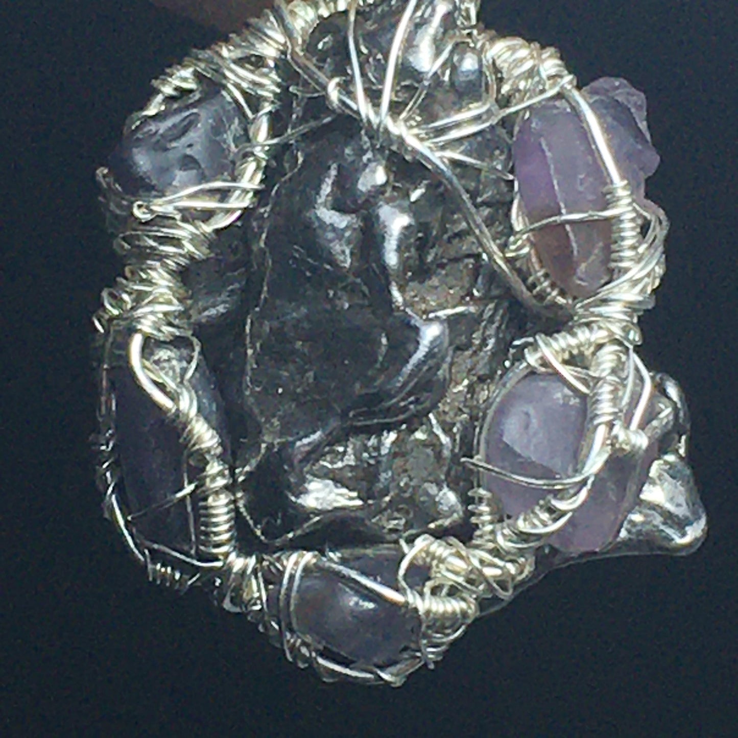 Iron Campo Del Cielo Meteorite and Purple Spinel Pendant on Silver