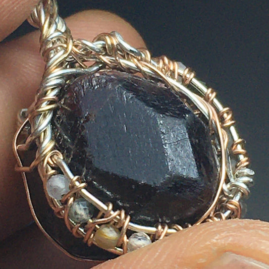 Garnet and Prehnite Rose Gold and Silver Pendant