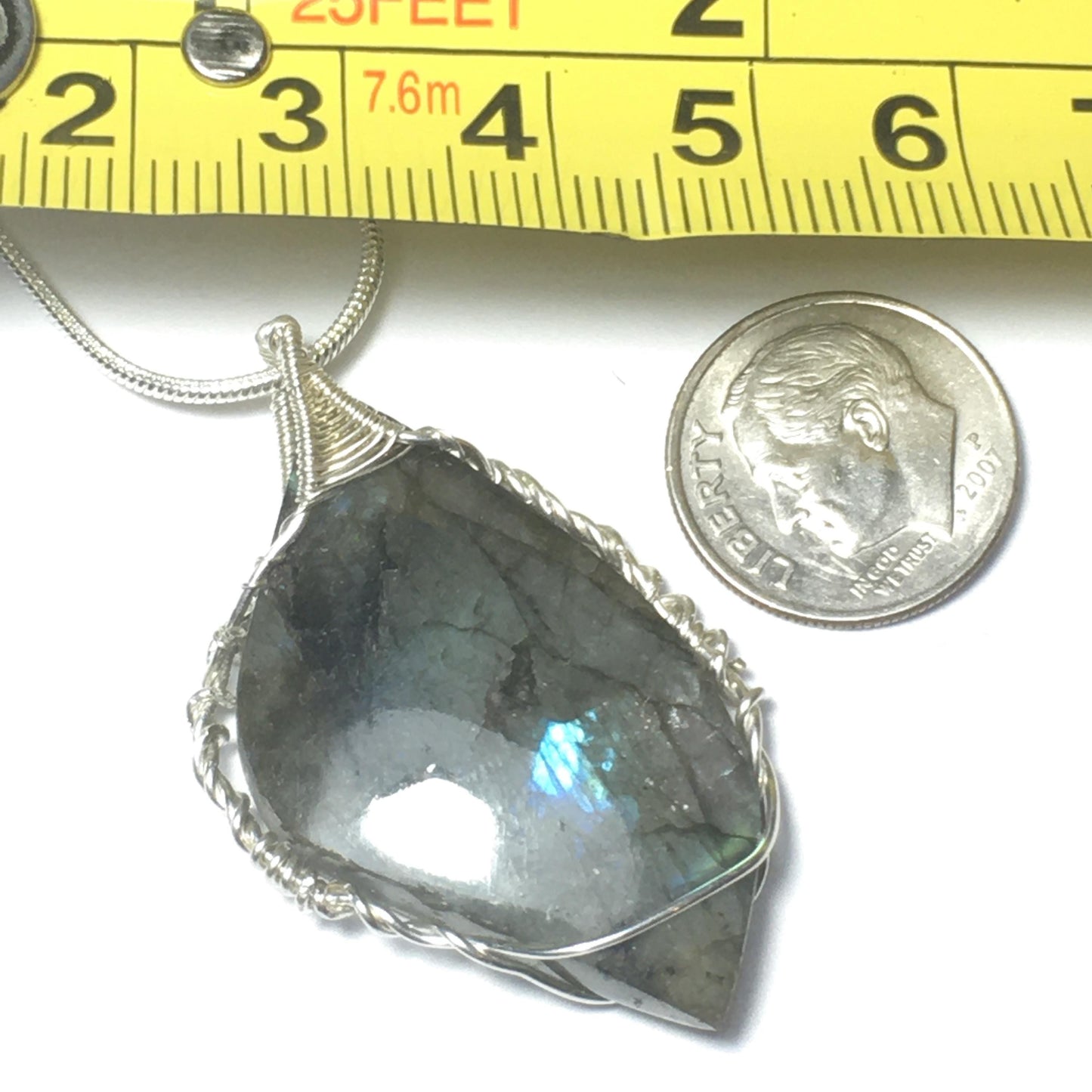 Labradorite and 925 Sterling Silver Crystal Pendant