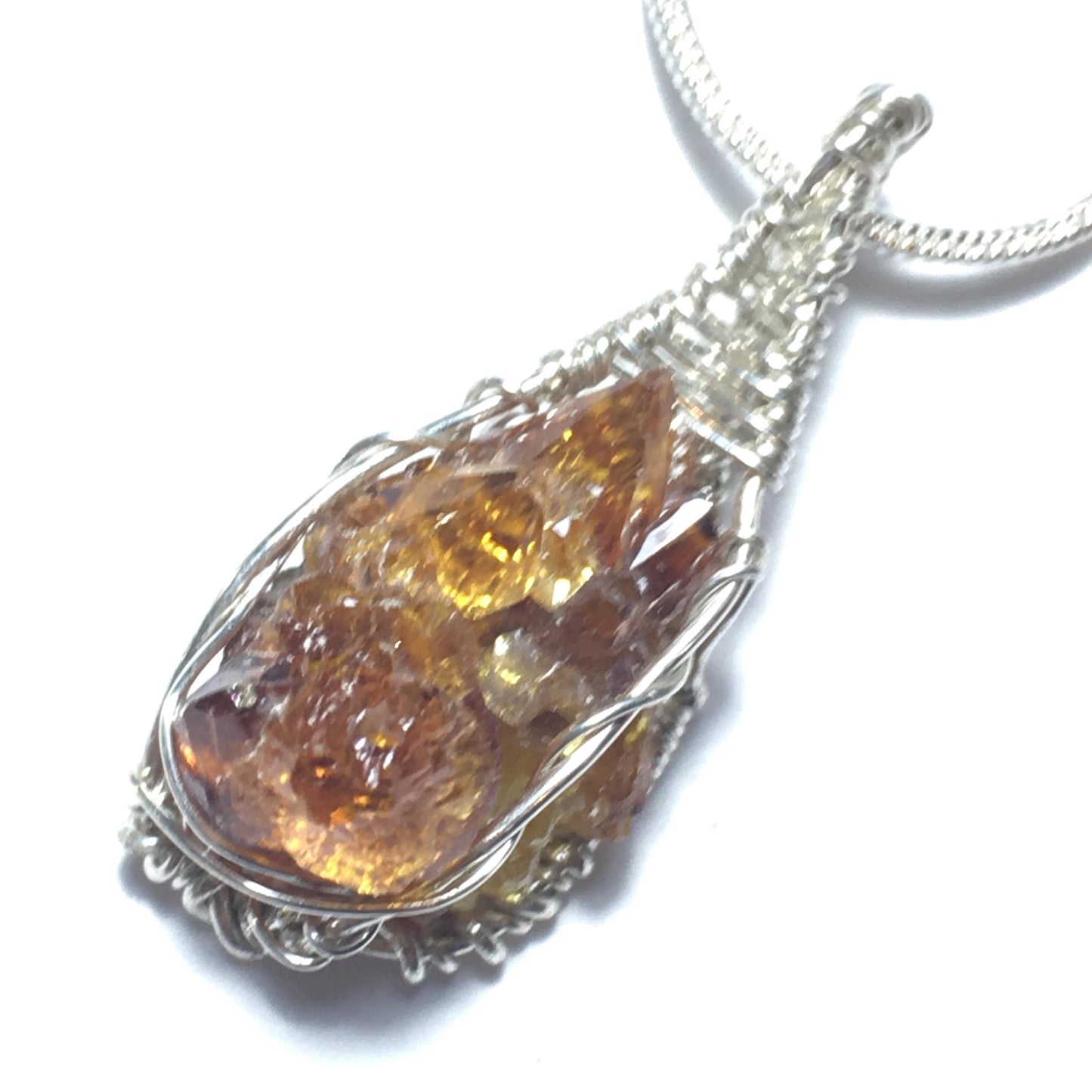 Orange Zincite and Silver Pendant with Chain
