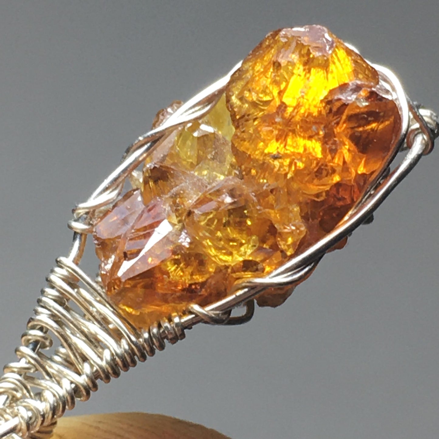 Orange Zincite and Silver Pendant with Chain