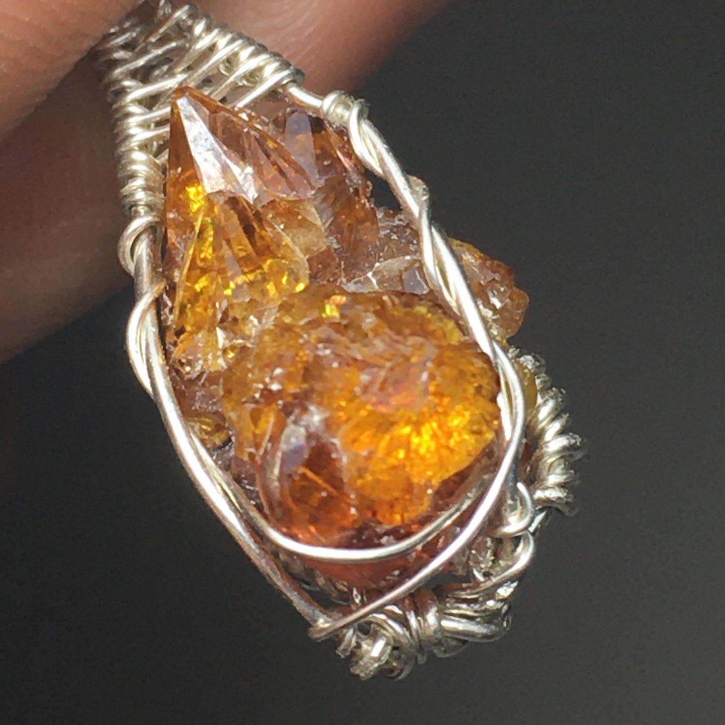 Orange Zincite and Silver Pendant with Chain