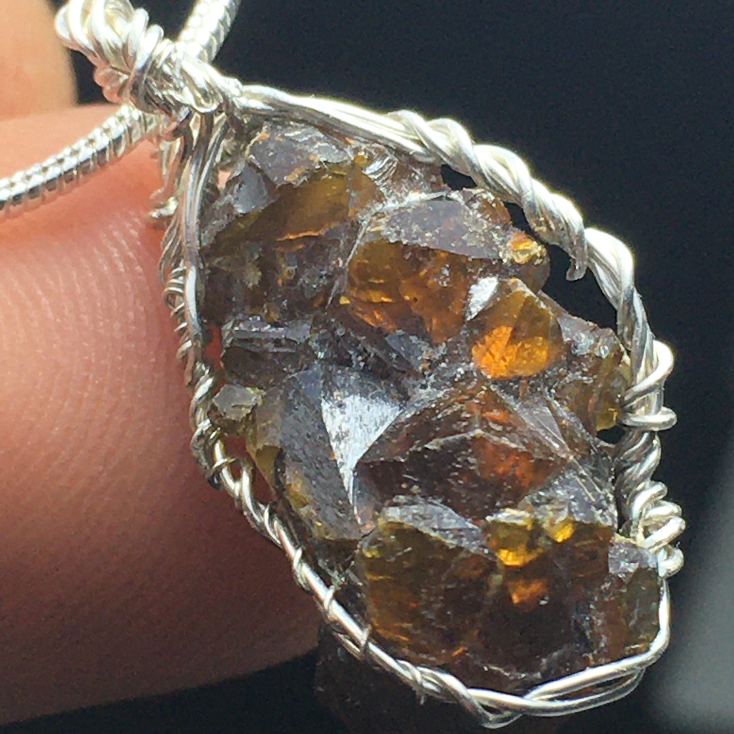 Zincite Crystal and Silver Pendant