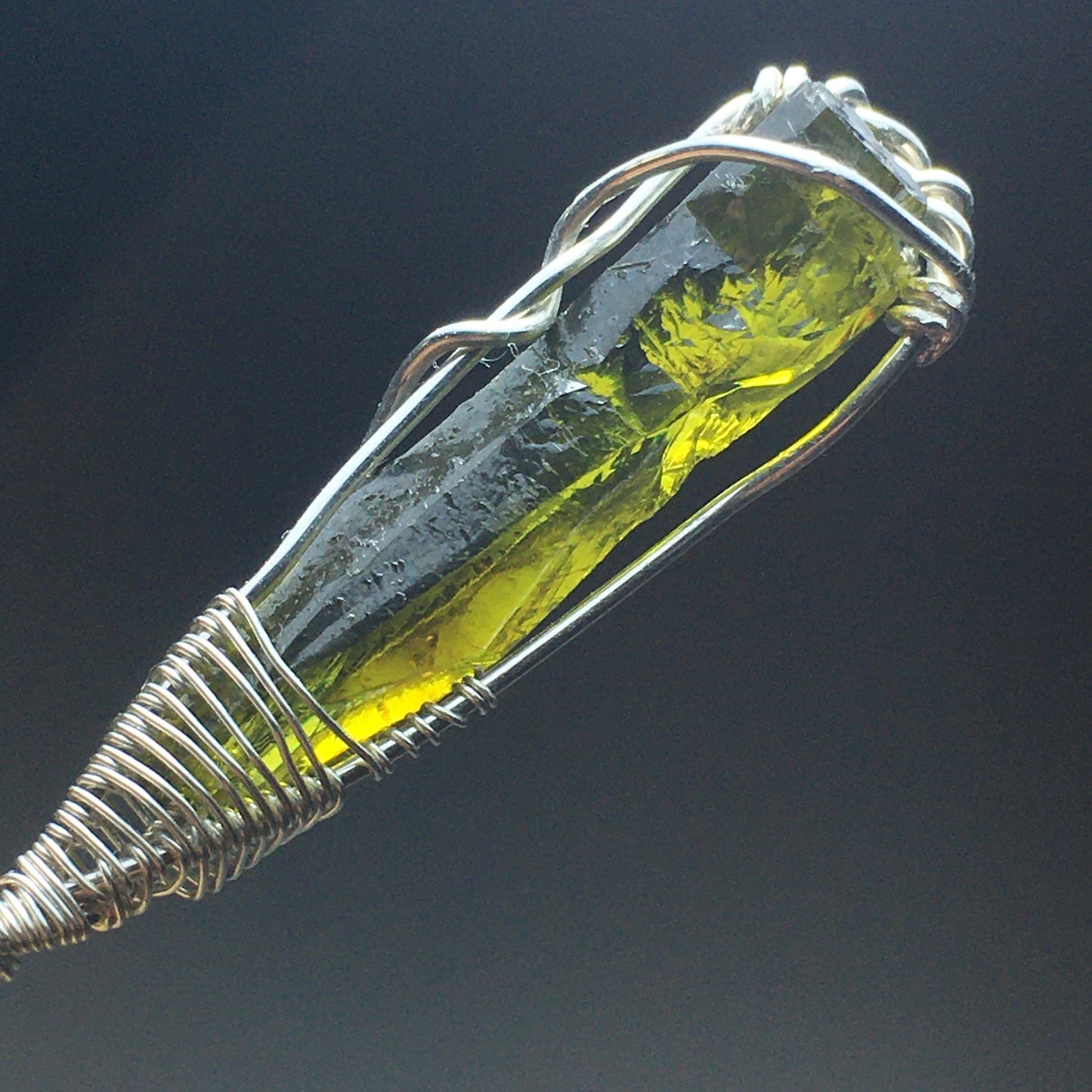 BIG Green Zincite and Silver Pendant