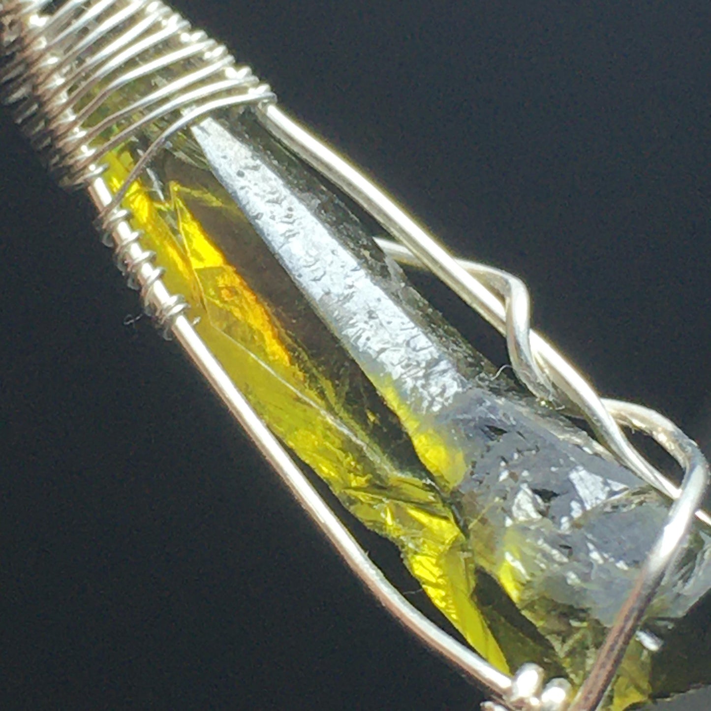 BIG Green Zincite and Silver Pendant