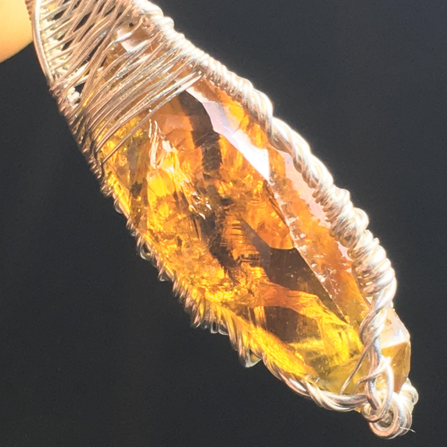 Orange Zincite Crystal and Silver Pendant with Chain