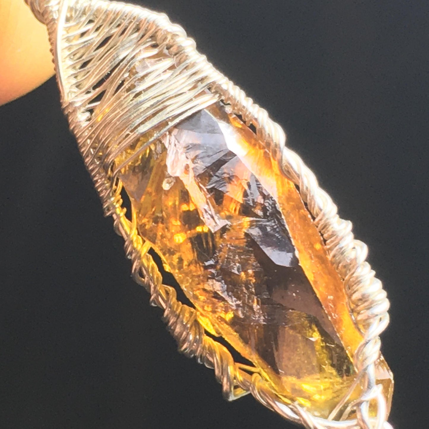 Orange Zincite Crystal and Silver Pendant with Chain