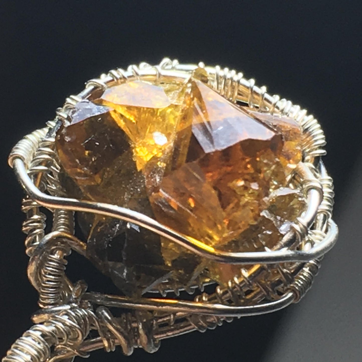 Orange Zincite Crystal and Silver Pendant with Chain UV REACTIVE