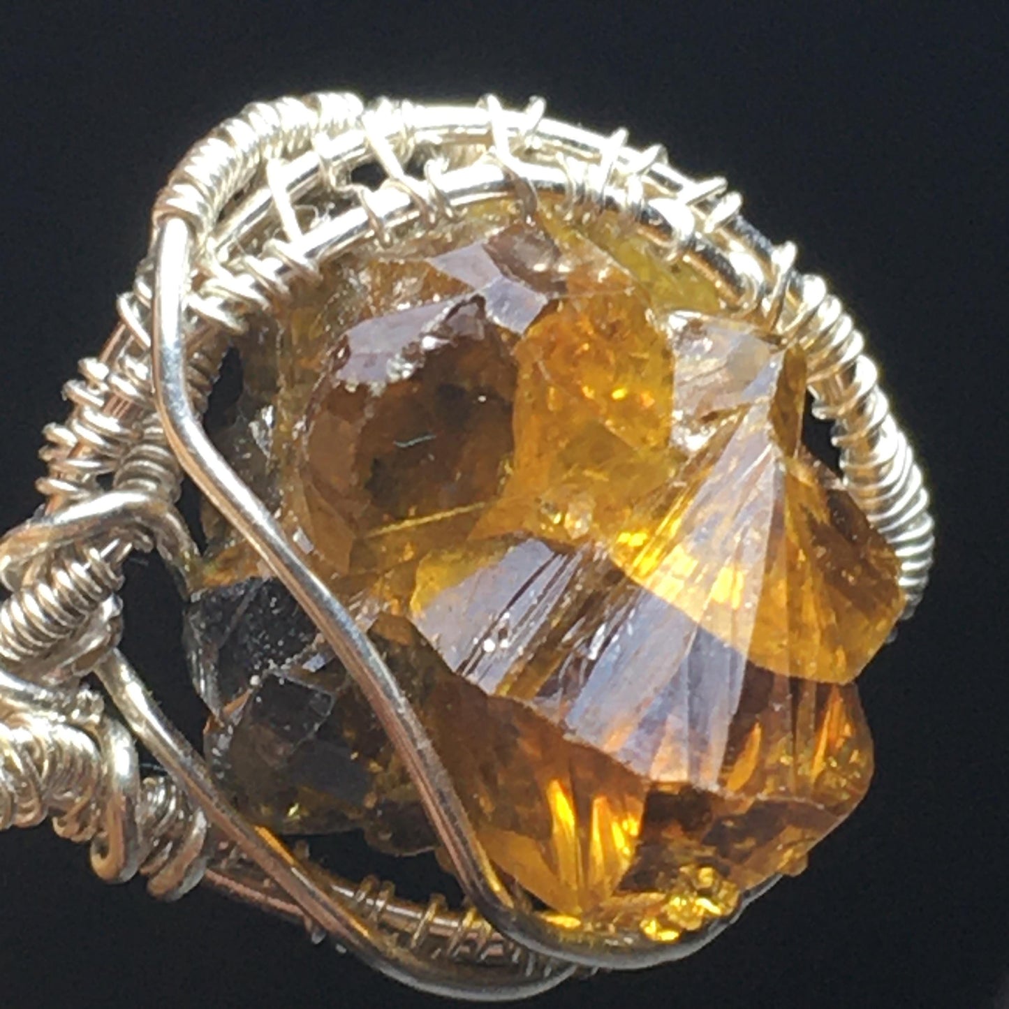 Orange Zincite Crystal and Silver Pendant with Chain UV REACTIVE