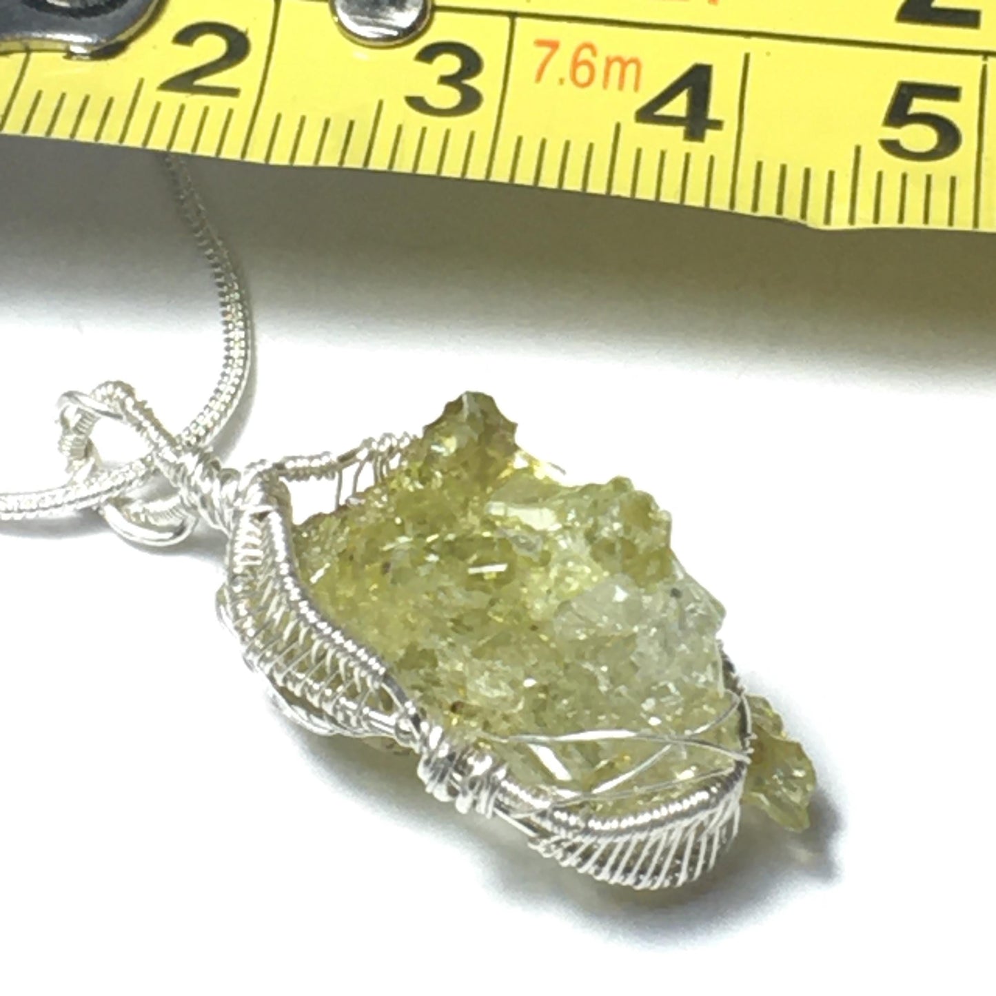 Green Zincite Crystal and Silver Pendant with Chain UV Reactive