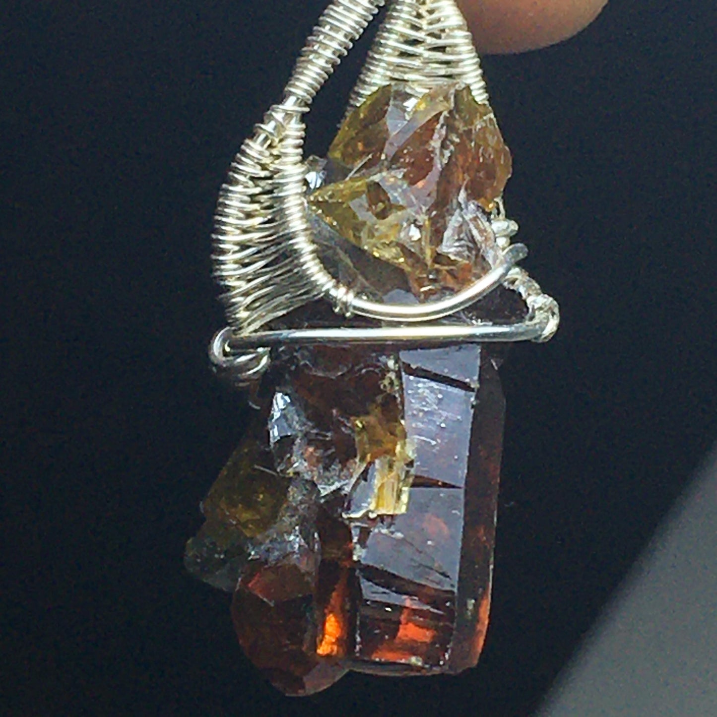 Multicolor Zincite Crystal and 925 Silver Wire-Wrap Pendant with Chain