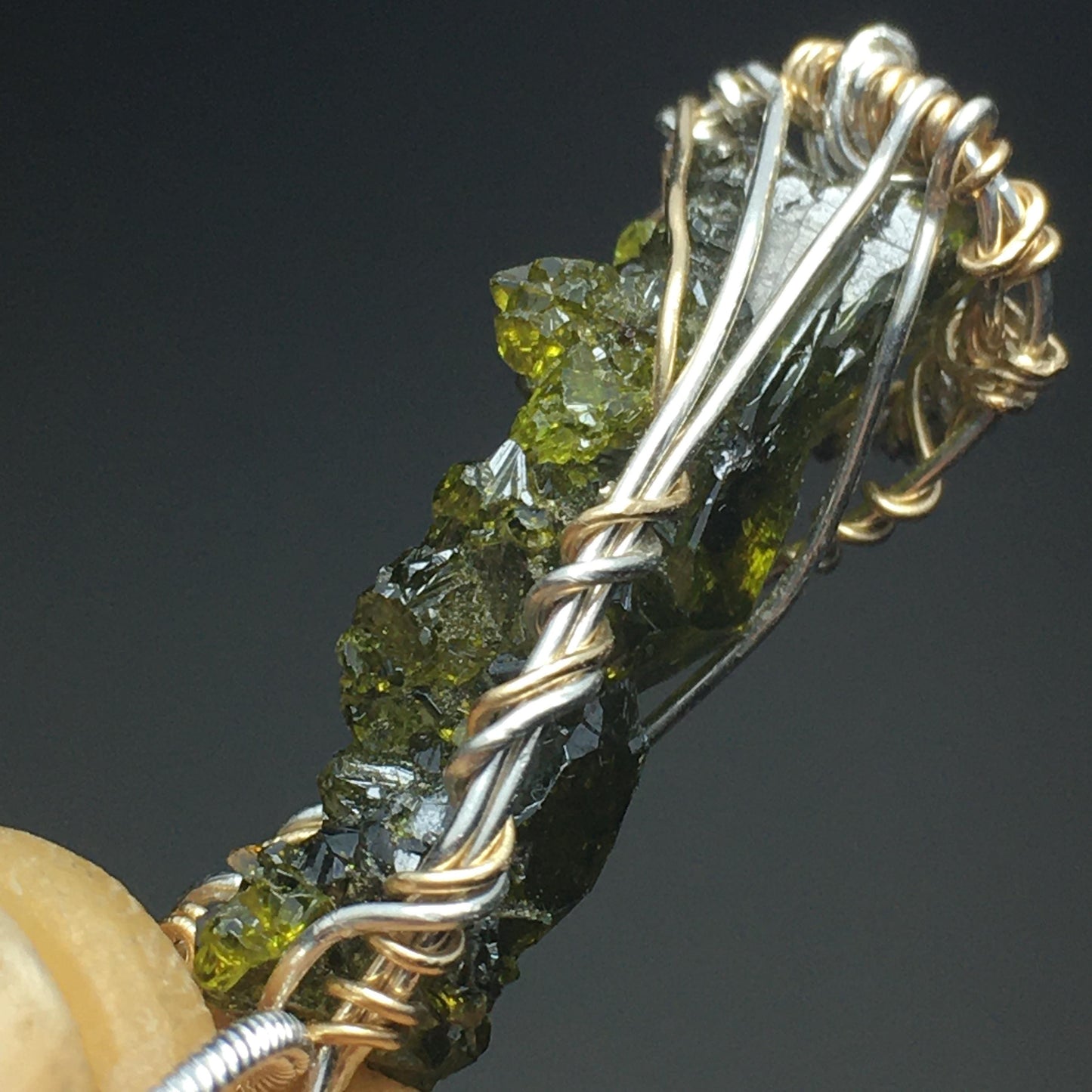 Zincite and Prehnite 925 Silver Wire-Wrap Pendant with Chain