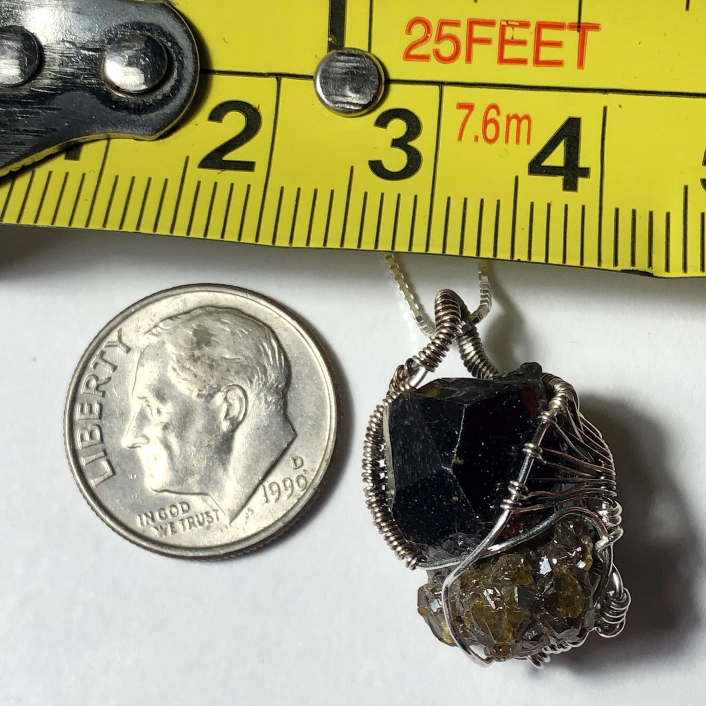 RED - AMBER  ZINCITE and Silver Wire-Wrap Pendant with chain