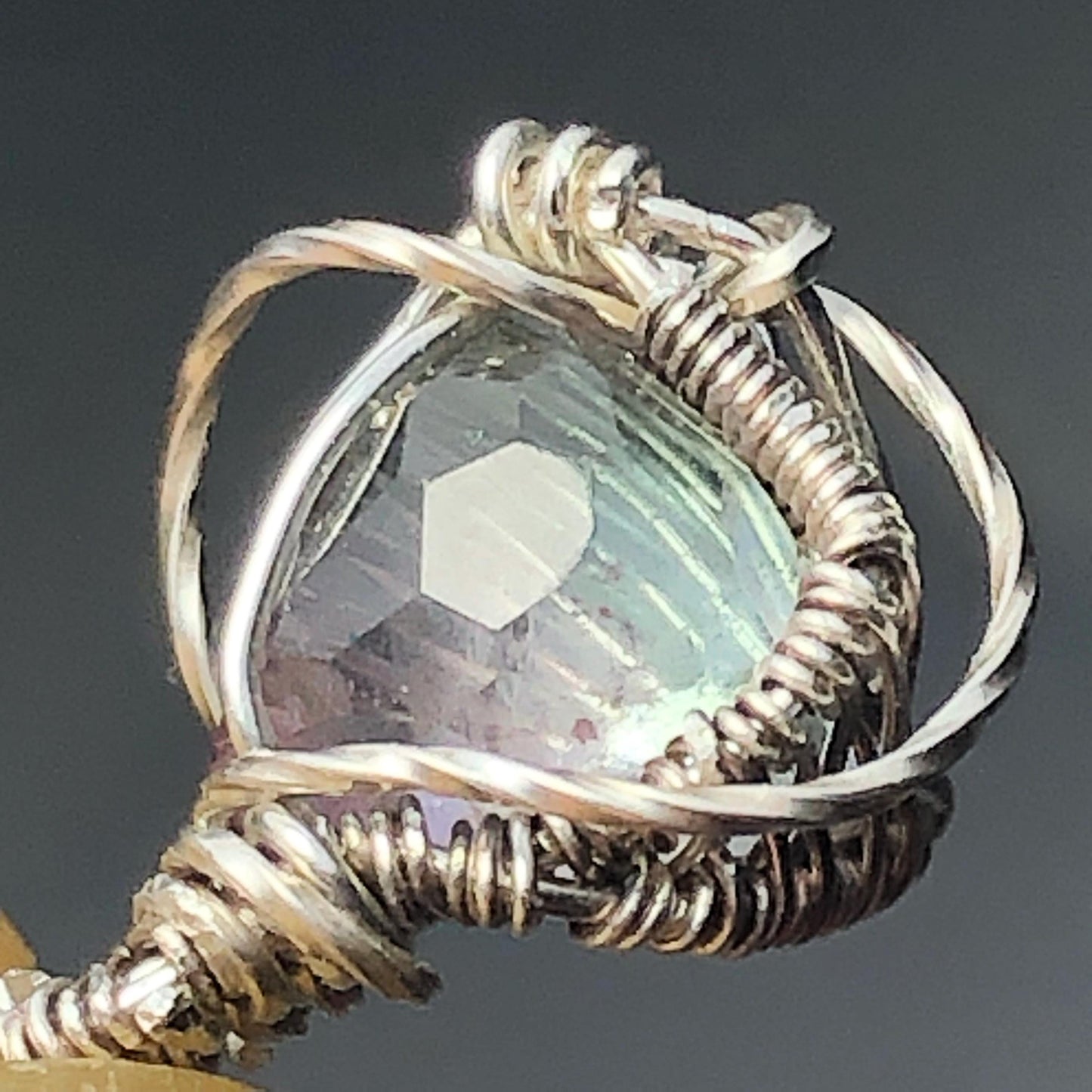 BiColor Tourmaline Faceted Wire Wrap Solid Silver Pendant