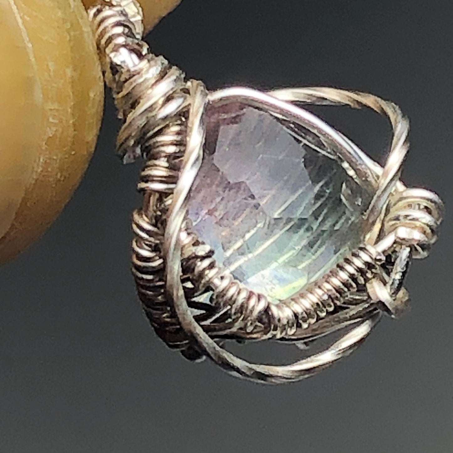 BiColor Tourmaline Faceted Wire Wrap Solid Silver Pendant