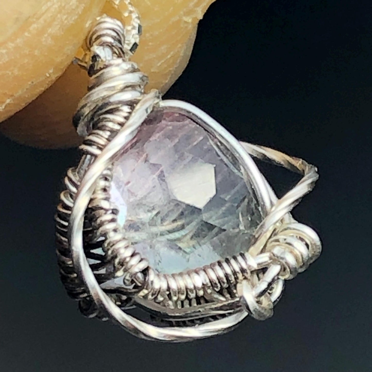 BiColor Tourmaline Faceted Wire Wrap Solid Silver Pendant