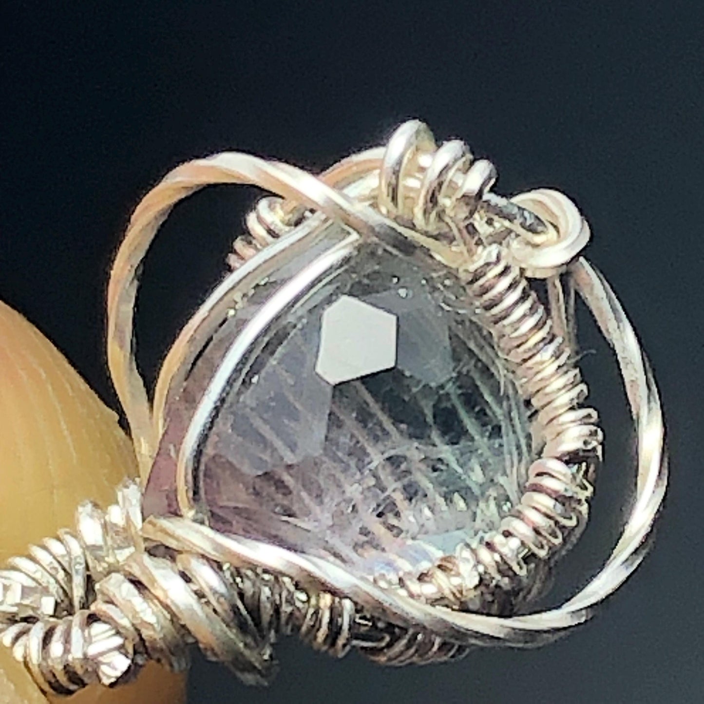 BiColor Tourmaline Faceted Wire Wrap Solid Silver Pendant