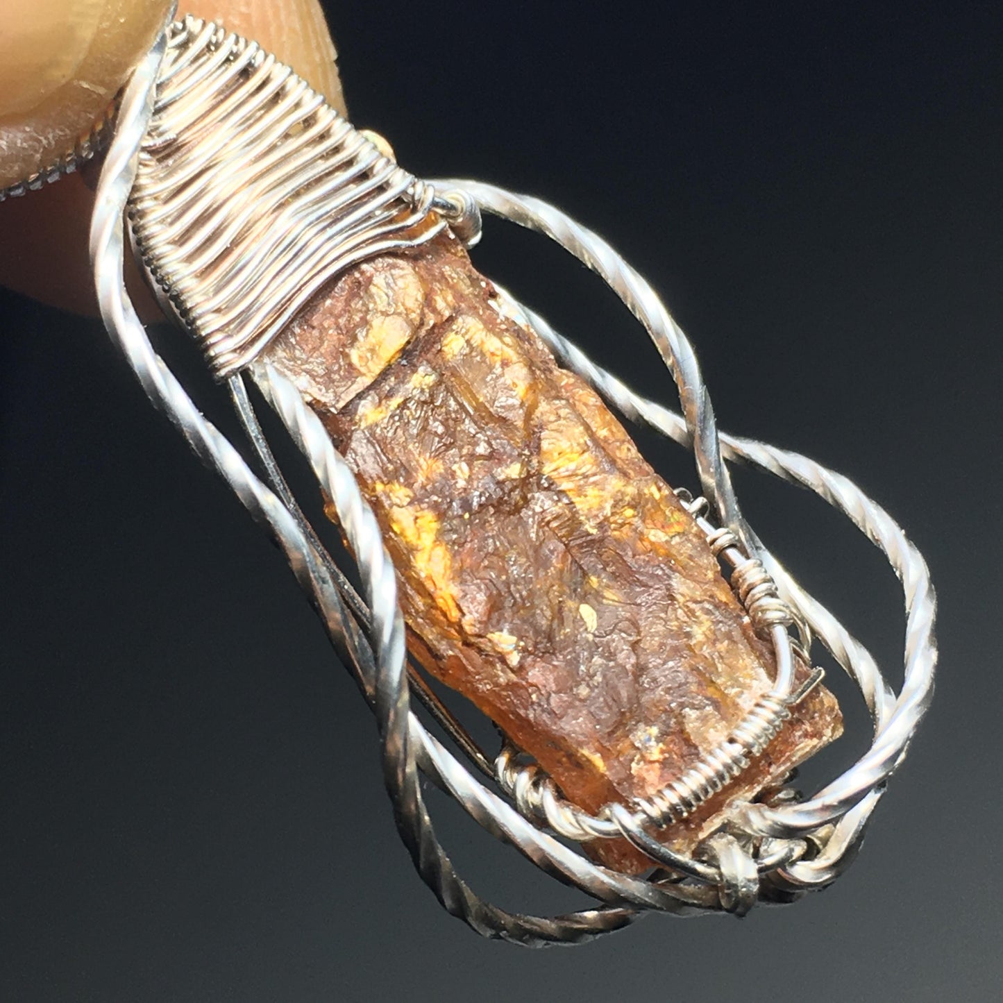 ORANGE KYANITE and solid sterling silver Pendant