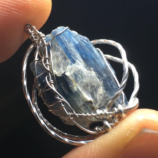 Kyanite and solid sterling silver Wire-Wrap Jewelry Pendant