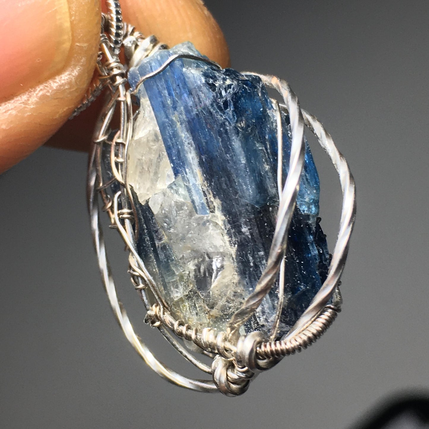 Kyanite and solid sterling silver Wire-Wrap Jewelry Pendant
